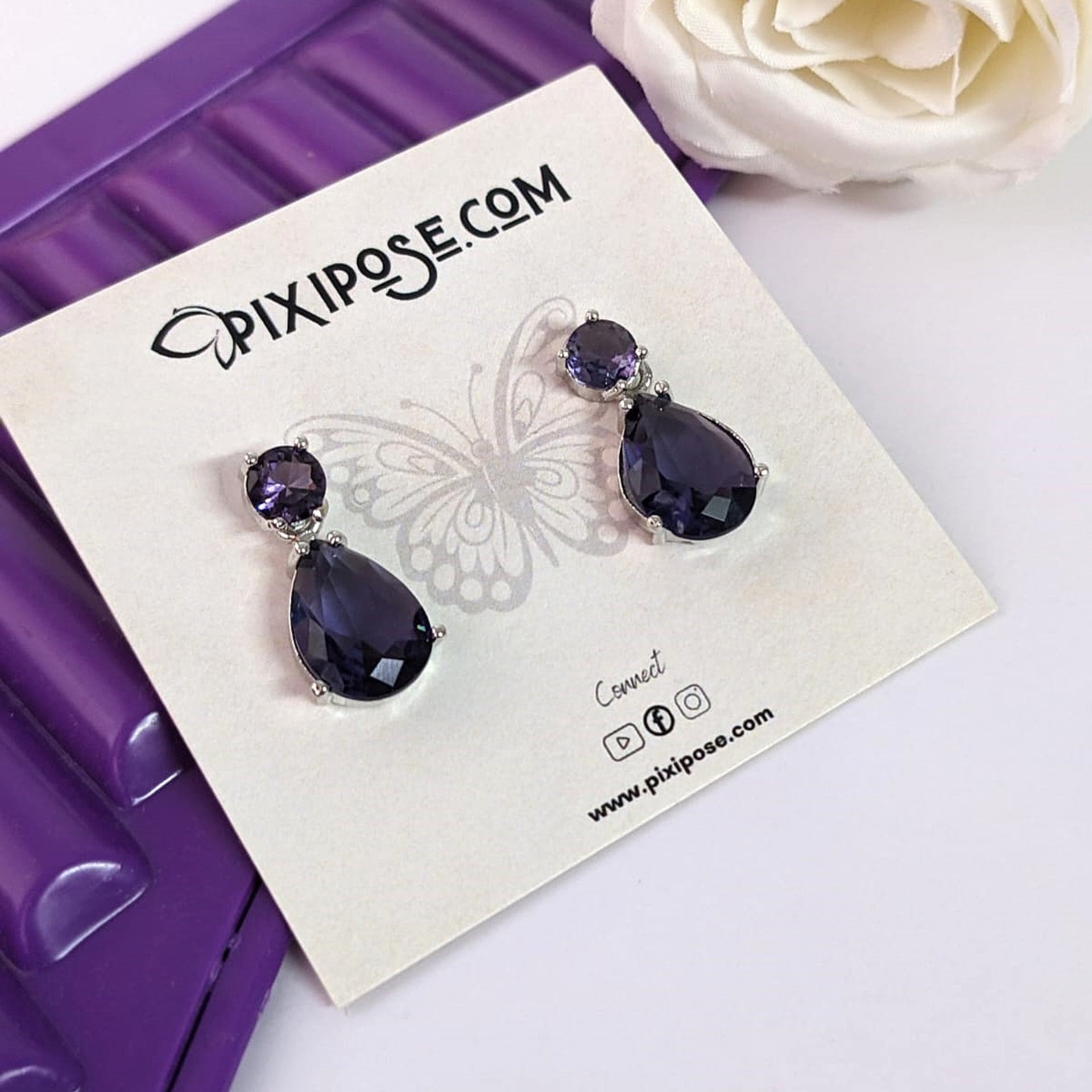 Sparkling Purple AD Water Droplets Earrings