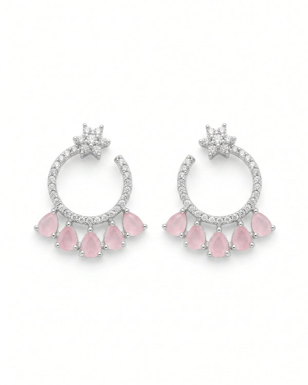 AD Flower Round Jhumka Pink