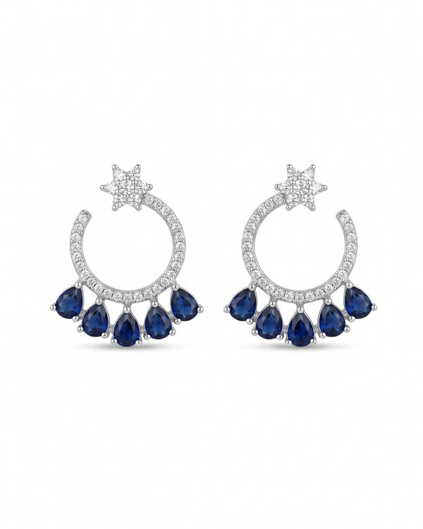 AD Flower Round Jhumka Blue