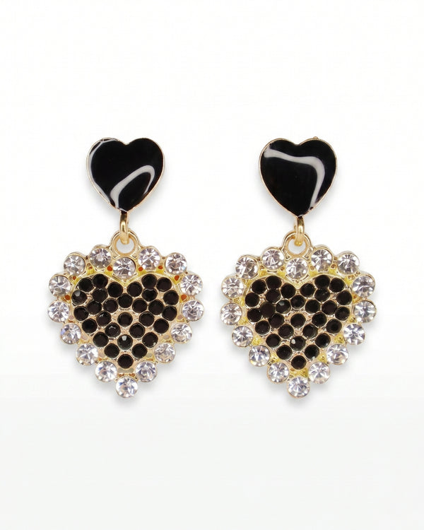 Midnight Black Crystal Heart Earrings