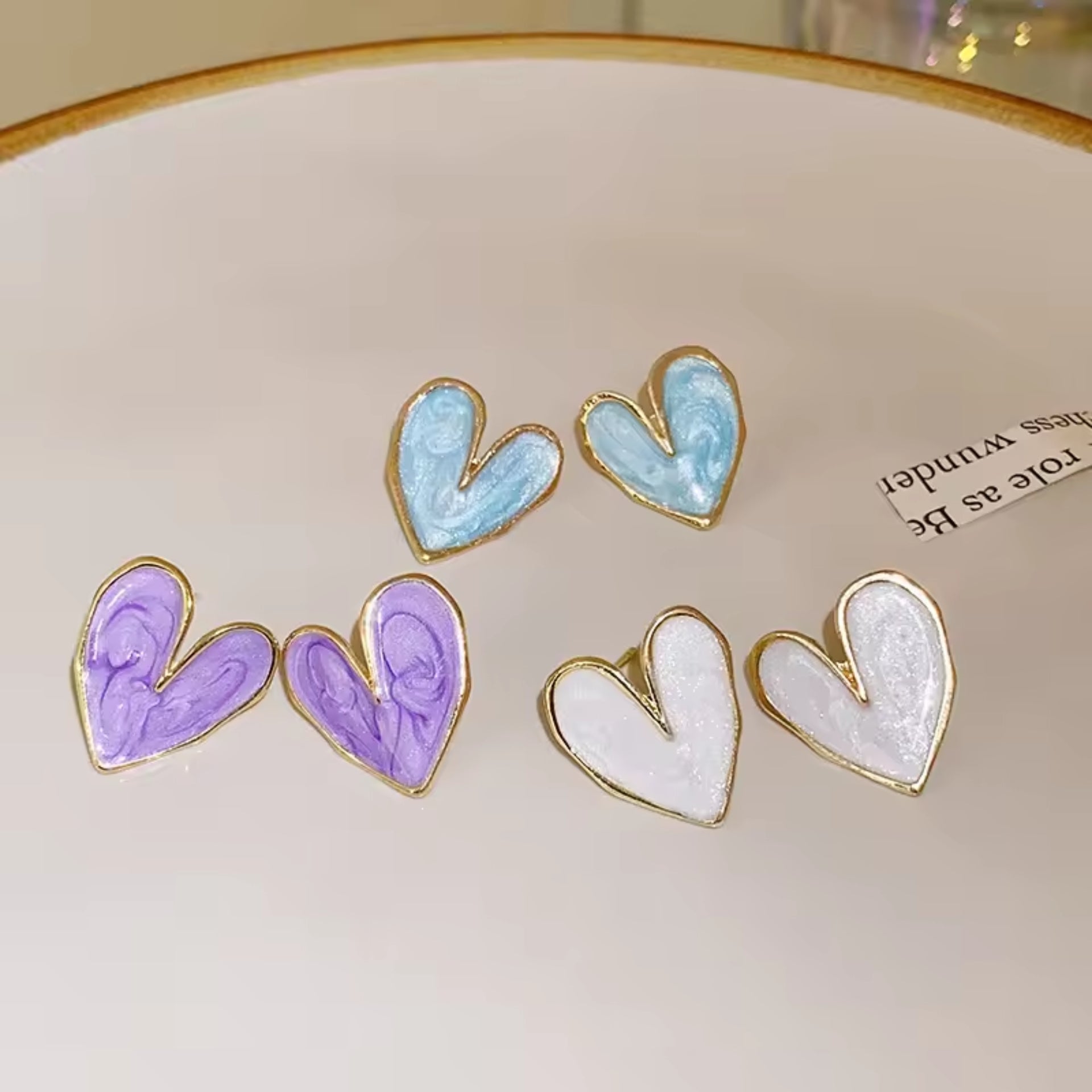 Purple Heart Stud Earrings – Cute Enamel Earrings for Women