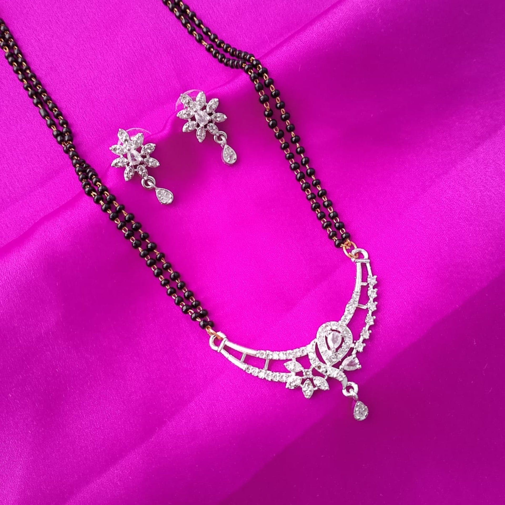 Diamond-Style Mangalsutra Set – With Earrings for Daily Wear