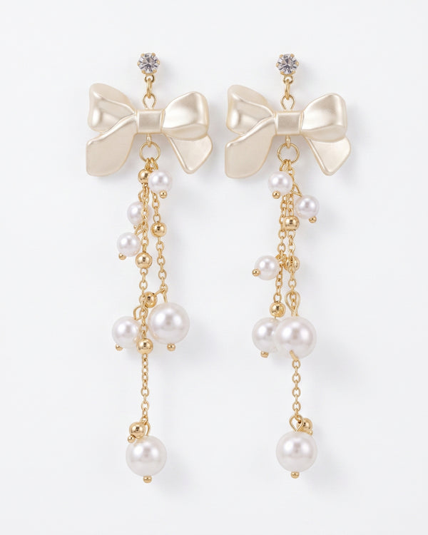 Dainty Bow Pearl Drop Earrings