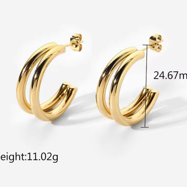 Golden Double Line Hoop Earrings