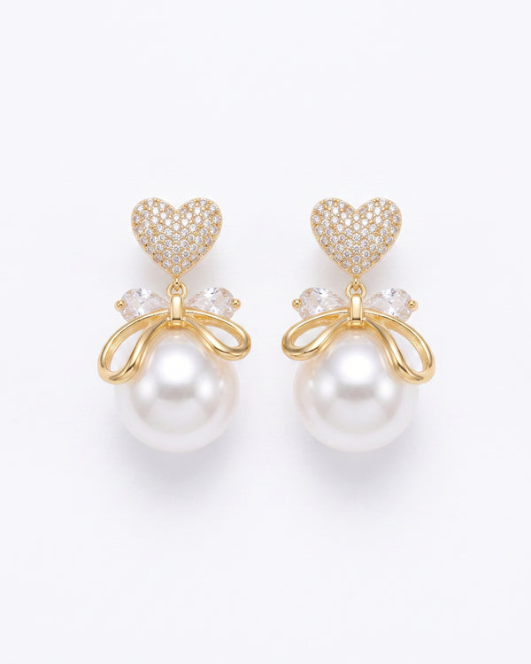 Heart Bow Pearl Earrings