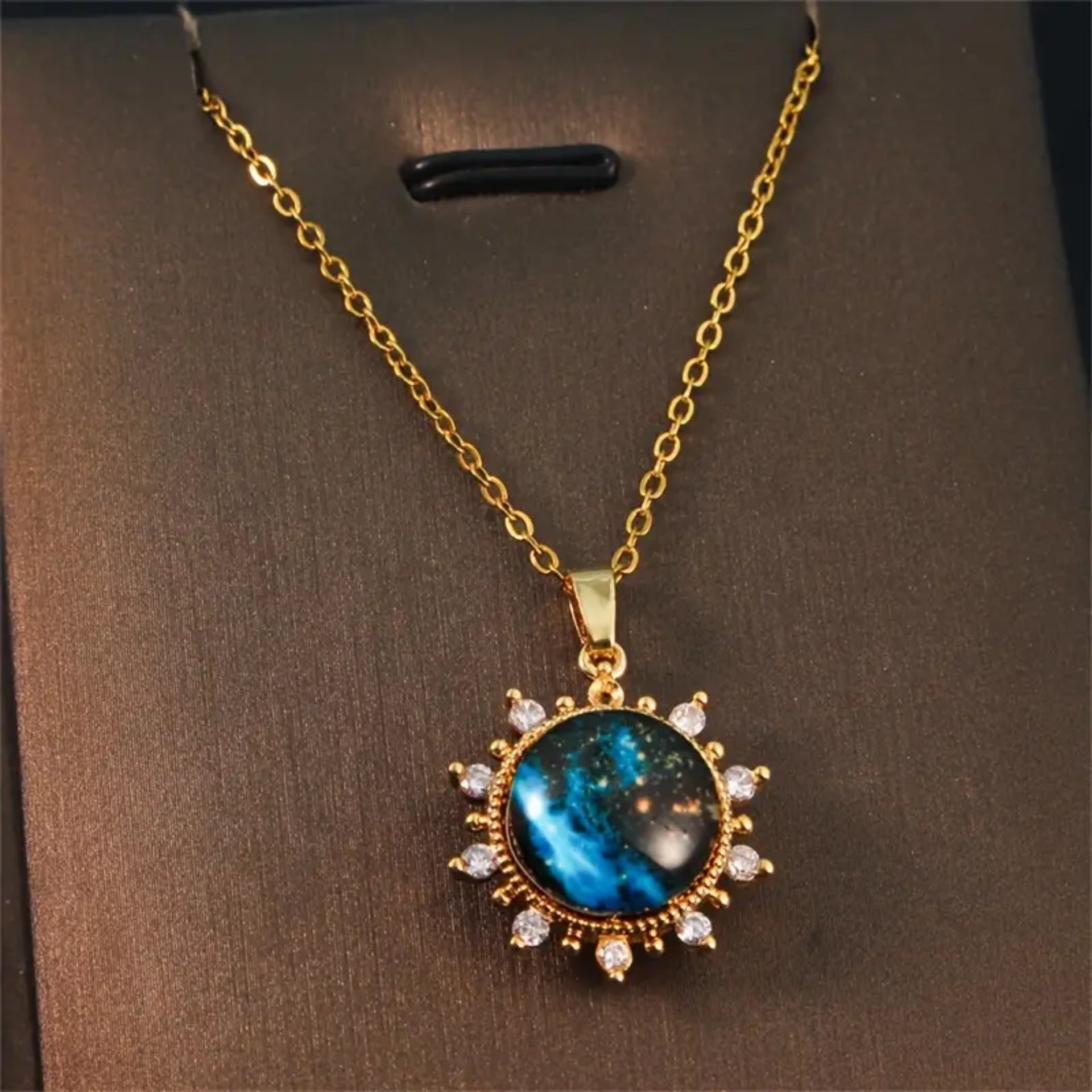 Blue Galaxy Pendant Gold Chain Necklace