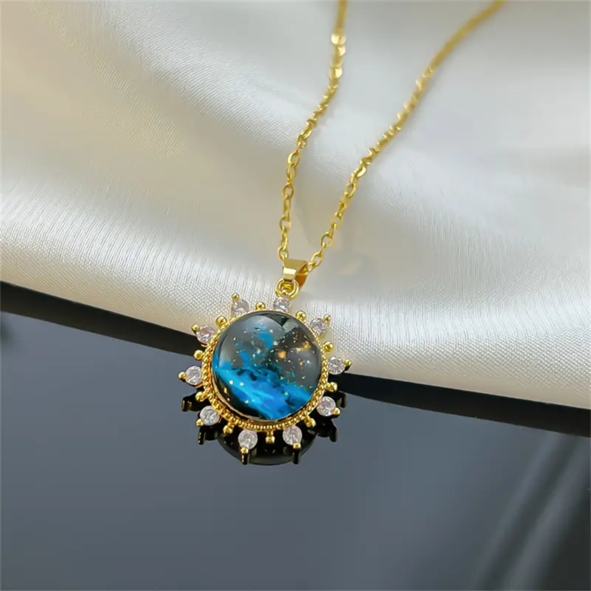 Blue Galaxy Pendant Gold Chain Necklace