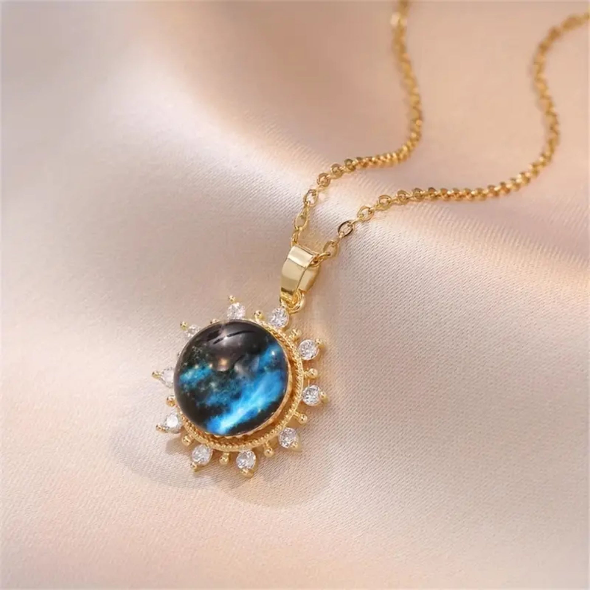 Blue Galaxy Pendant Gold Chain Necklace