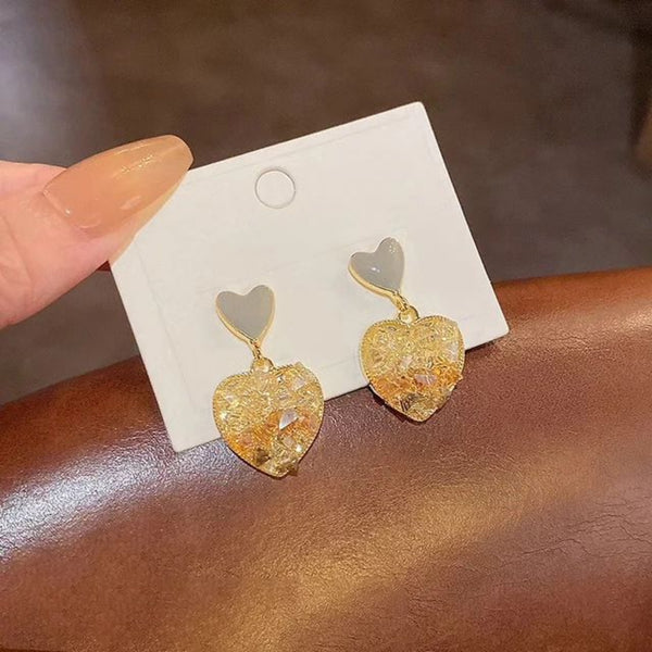Grey Crystal Heart Earrings