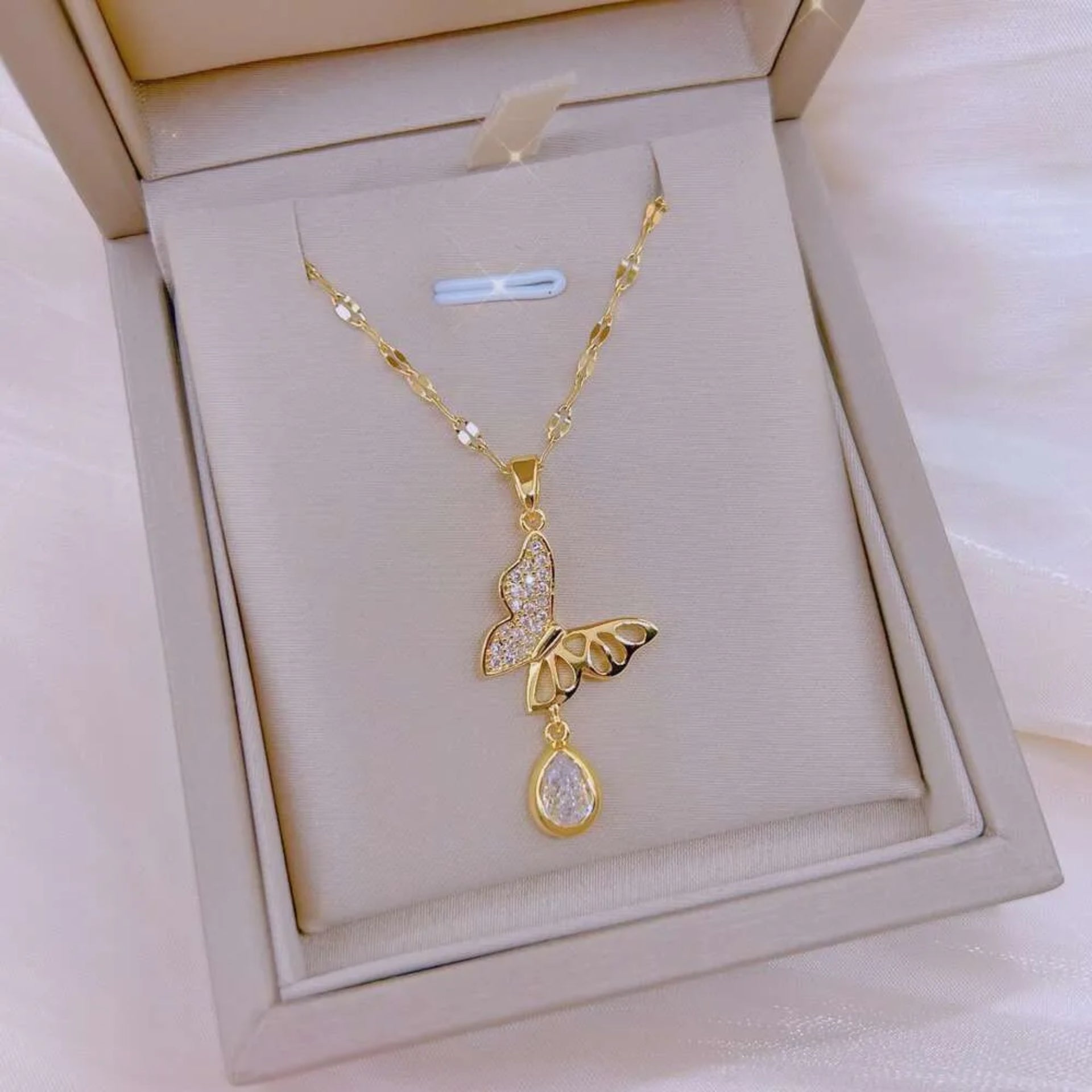 Butterfly Diamond Drop Chain Necklace