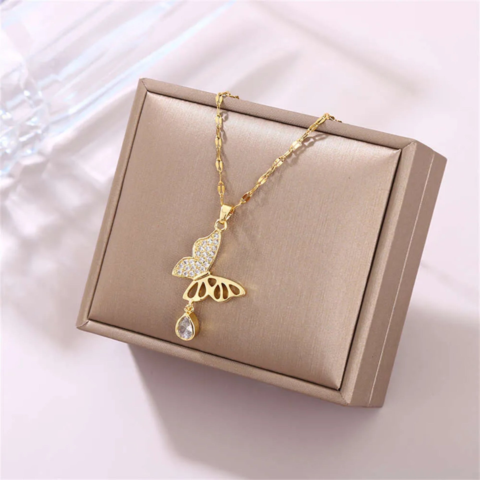Butterfly Diamond Drop Chain Necklace