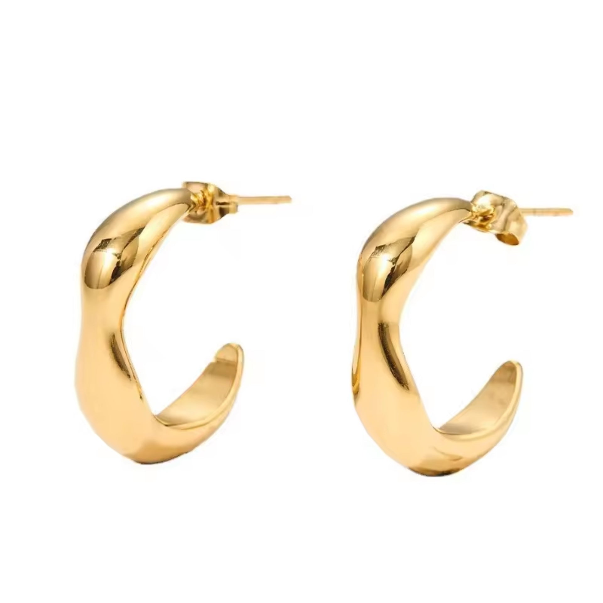 Minimalist Gold Plated C Shaped Chunky Hoop Earrings
