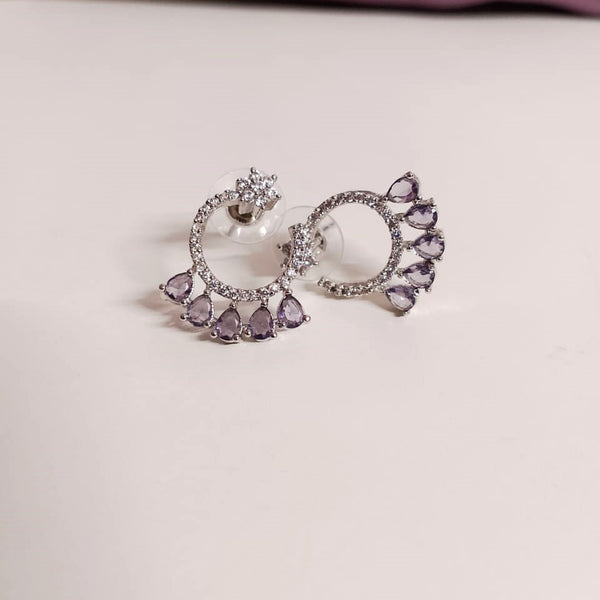 AD Flower Round Jhumka Purple