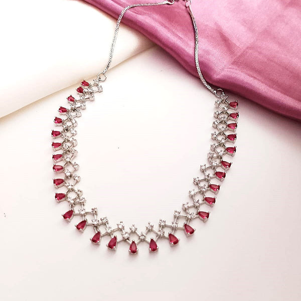 Radiant Zig Zag AD Red Necklace Set