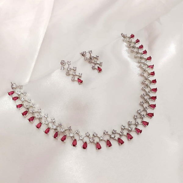 Radiant Zig Zag AD Red Necklace Set