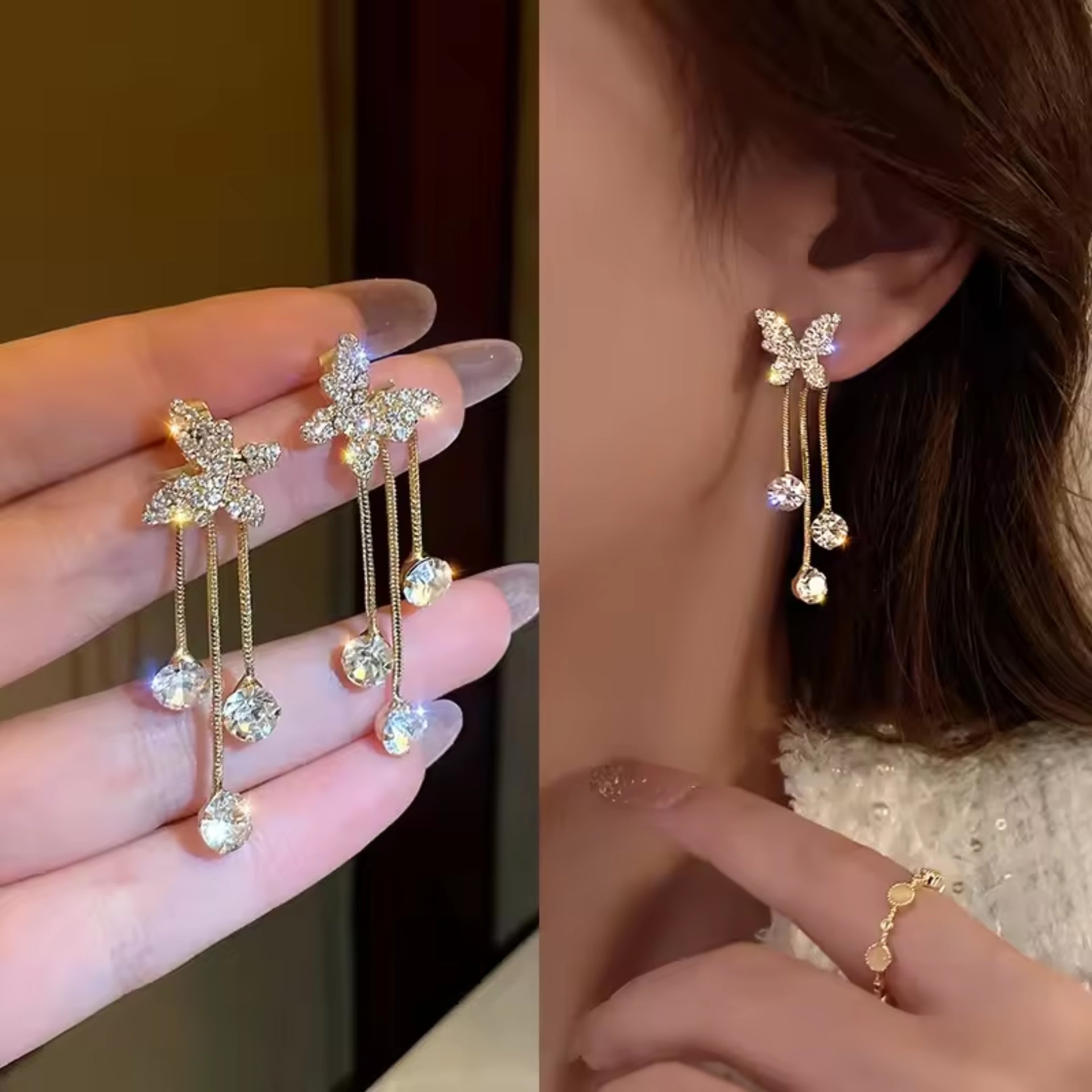 Dazzling Crystal Butterfly Chain Earrings