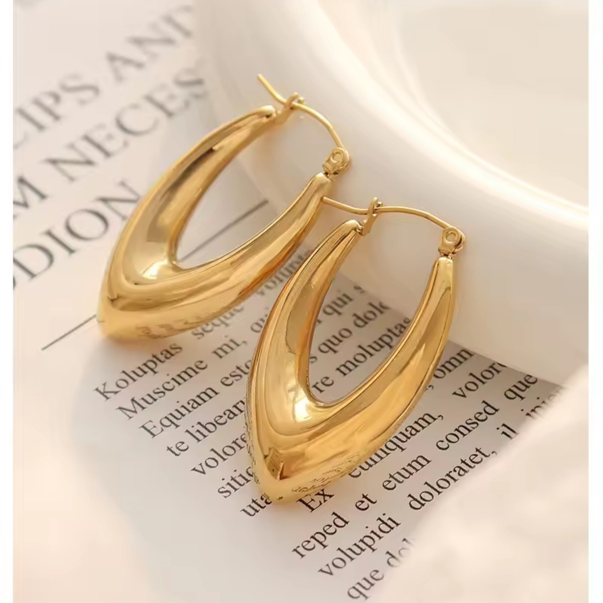 Golden Thick Long Hoops Earrings