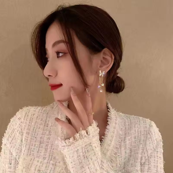 Dazzling Crystal Butterfly Chain Earrings