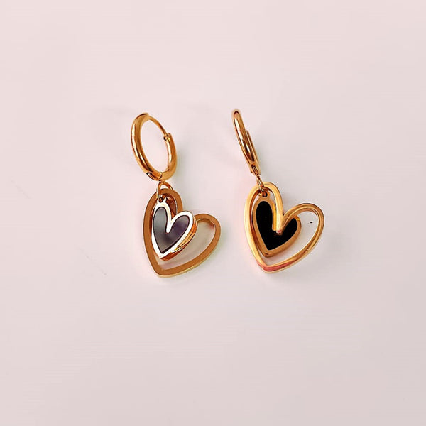 Golden & Black Heart Hoop Earrings