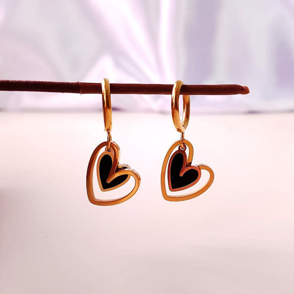 Golden & Black Heart Hoop Earrings