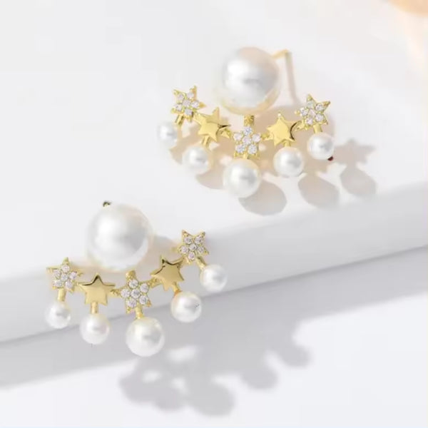 Celestial Star Pearl Stud Earrings