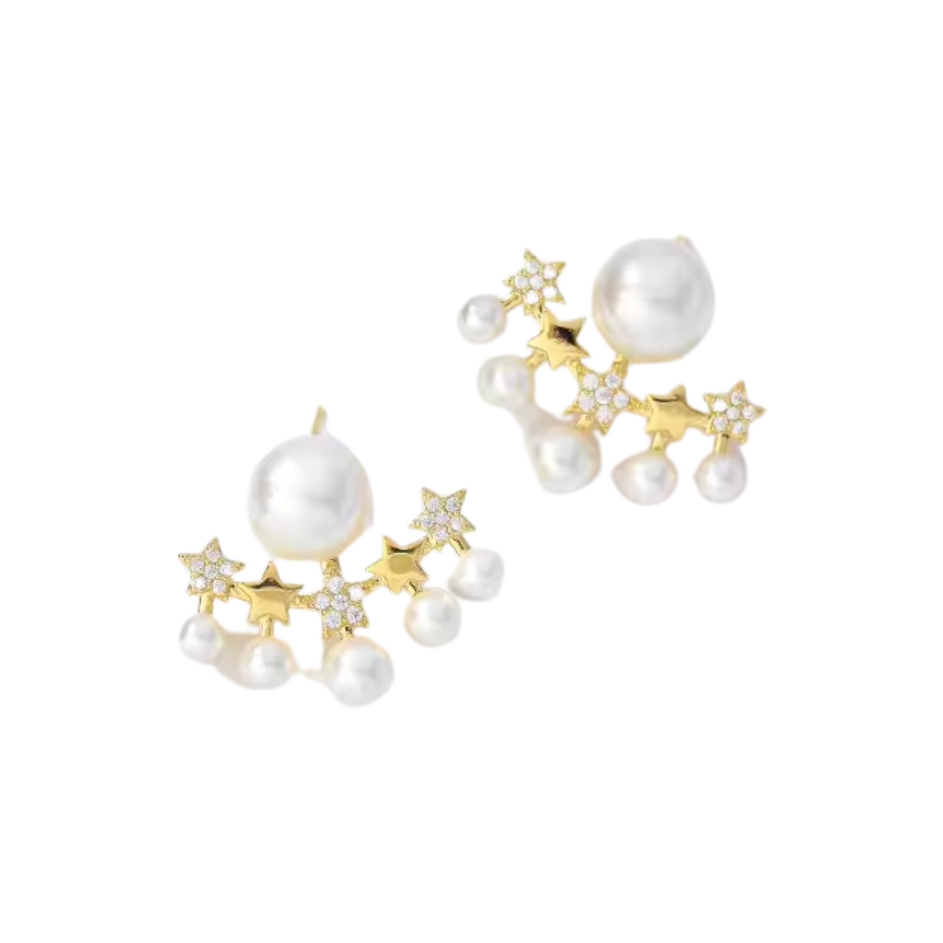 Celestial Star Pearl Stud Earrings