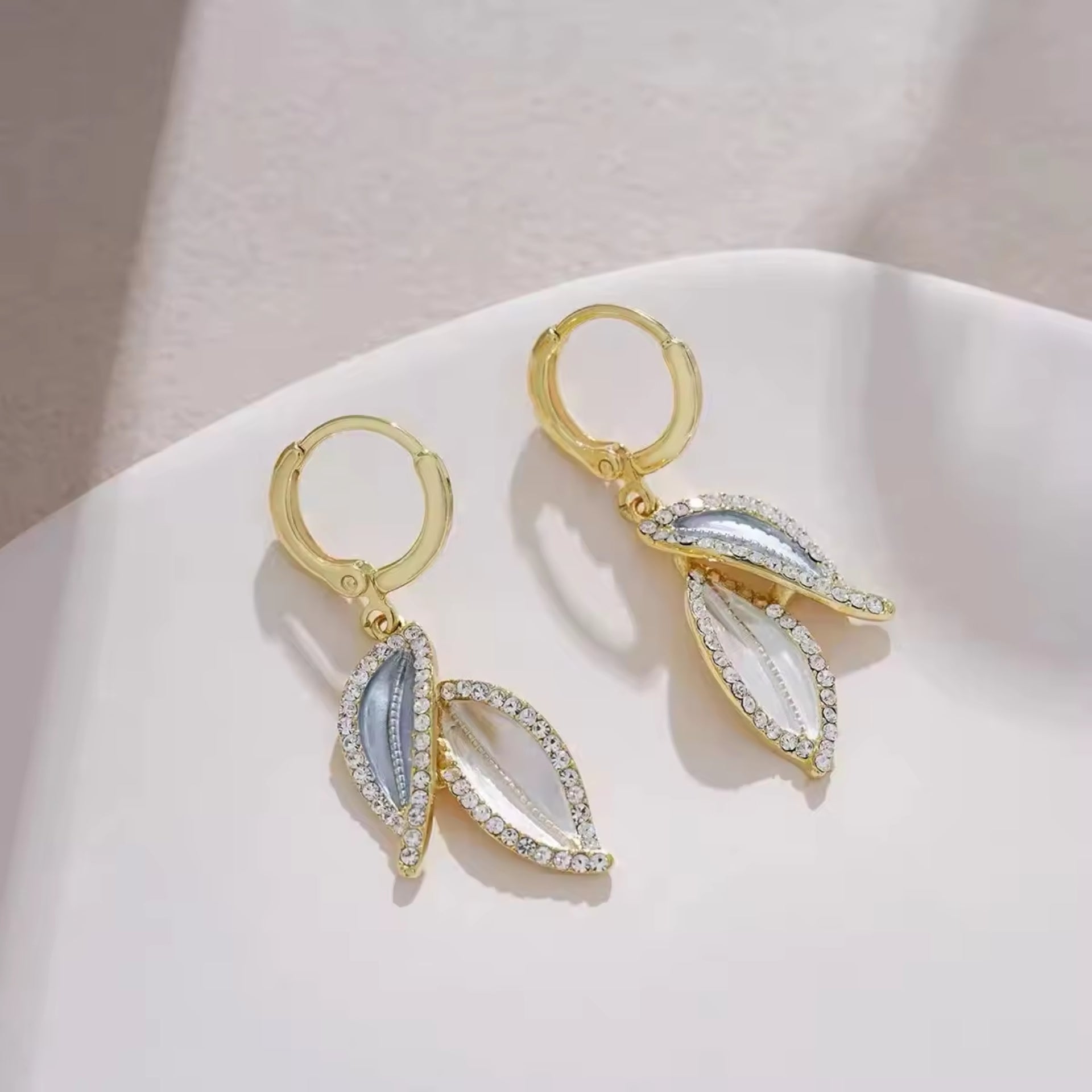 Sapphire Blue Diamond Leaf Earrings