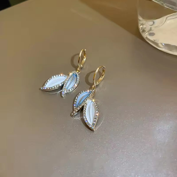 Sapphire Blue Diamond Leaf Earrings