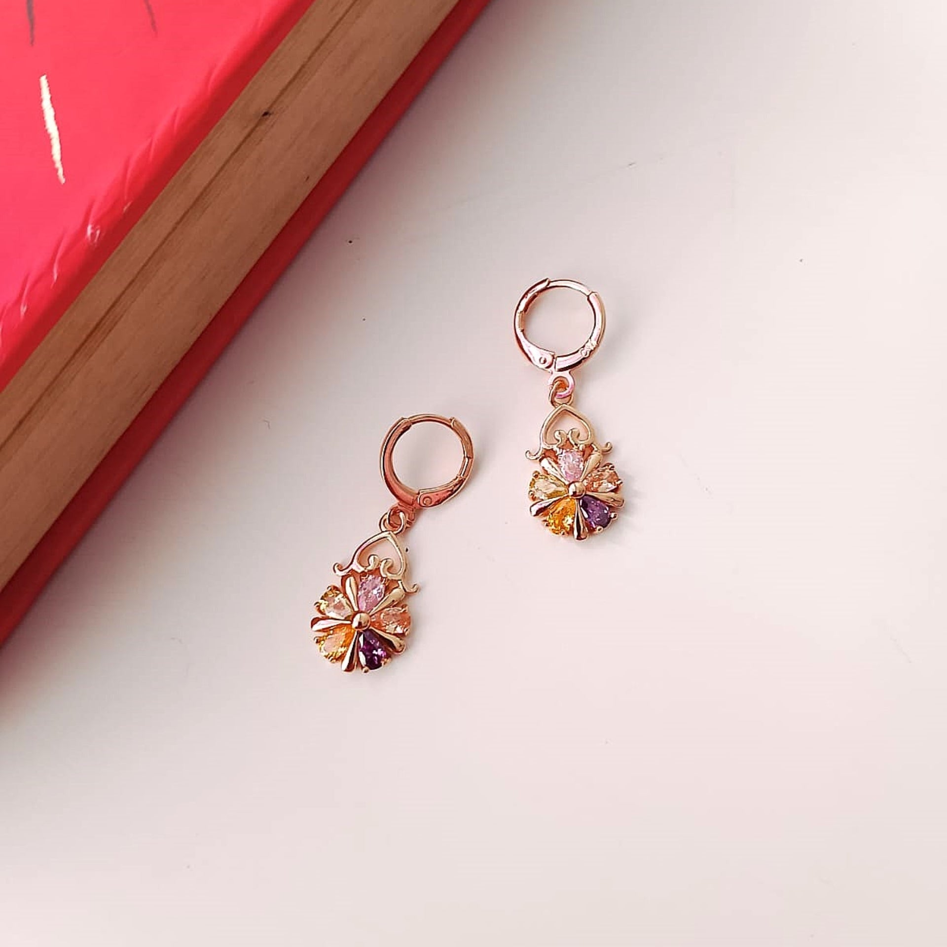 Rainbow Sparkle Zirconia Hoops – Multicolour Gemstone Statement Earrings