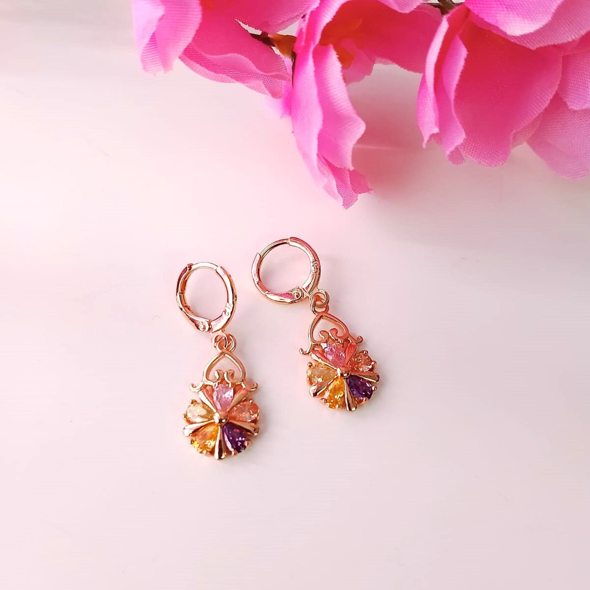 Rainbow Sparkle Zirconia Hoops – Multicolour Gemstone Statement Earrings