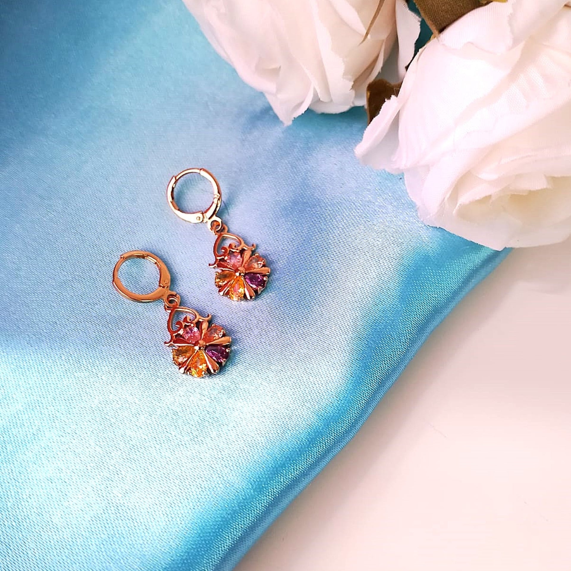 Rainbow Sparkle Zirconia Hoops – Multicolour Gemstone Statement Earrings