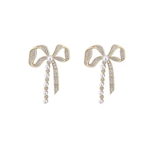 Shimmering Crystal Bow Stud Earrings