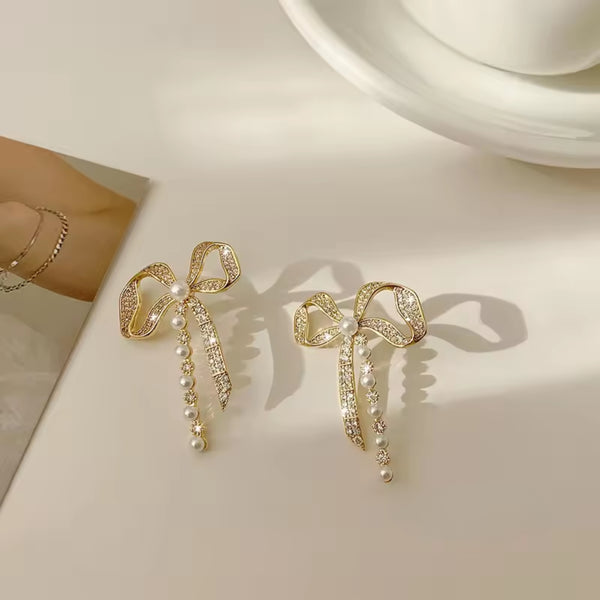 Shimmering Crystal Bow Stud Earrings