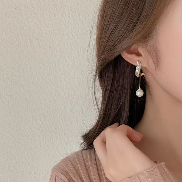 Twisted Diamond Pearl Drop Earrings