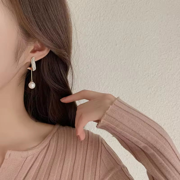 Twisted Diamond Pearl Drop Earrings