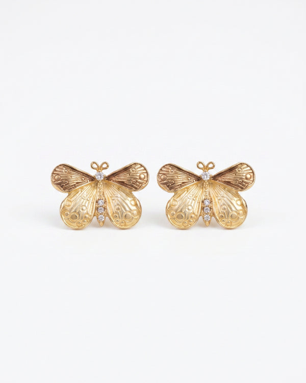Golden Butterfly Enamel Stud Earrings