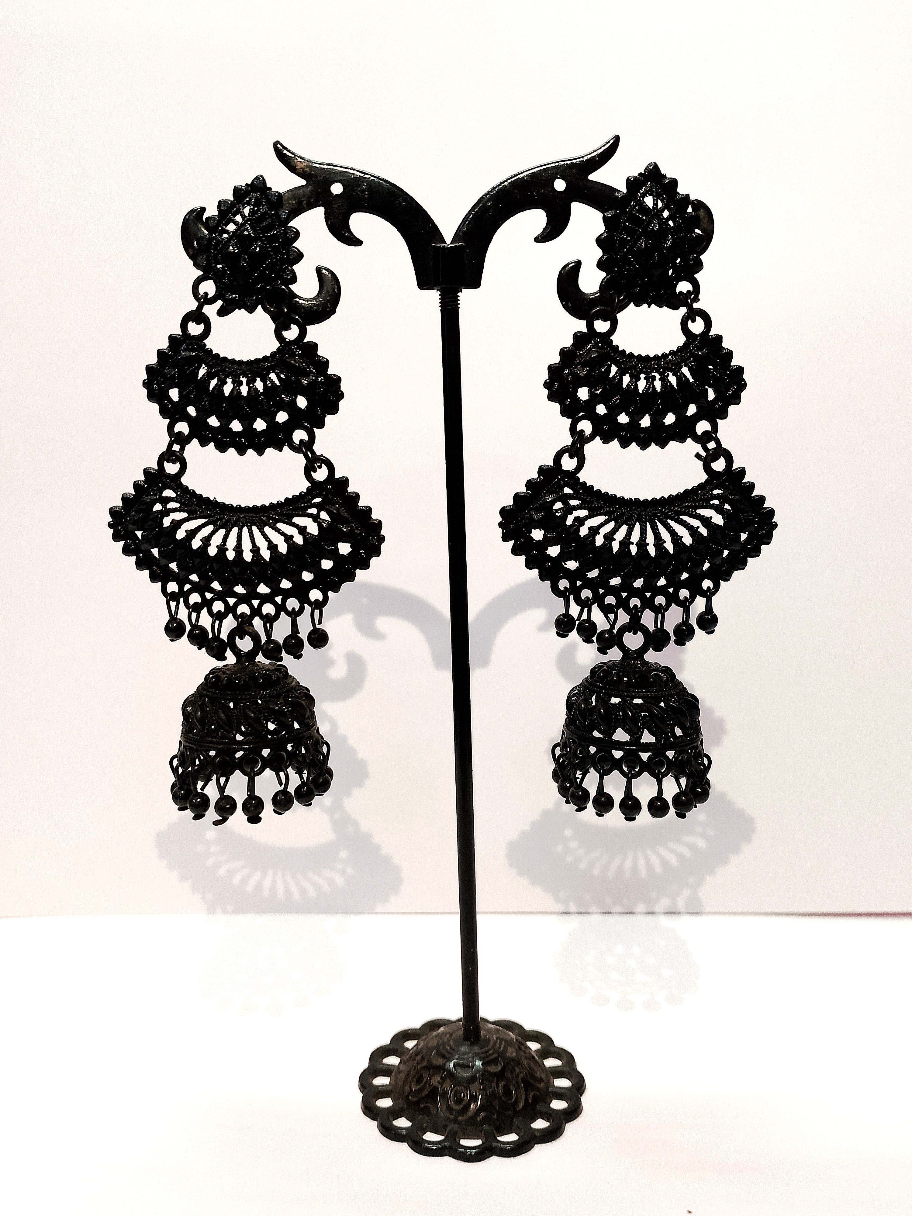 Black Chand Bali Earrings – Traditional Jhumka for Women