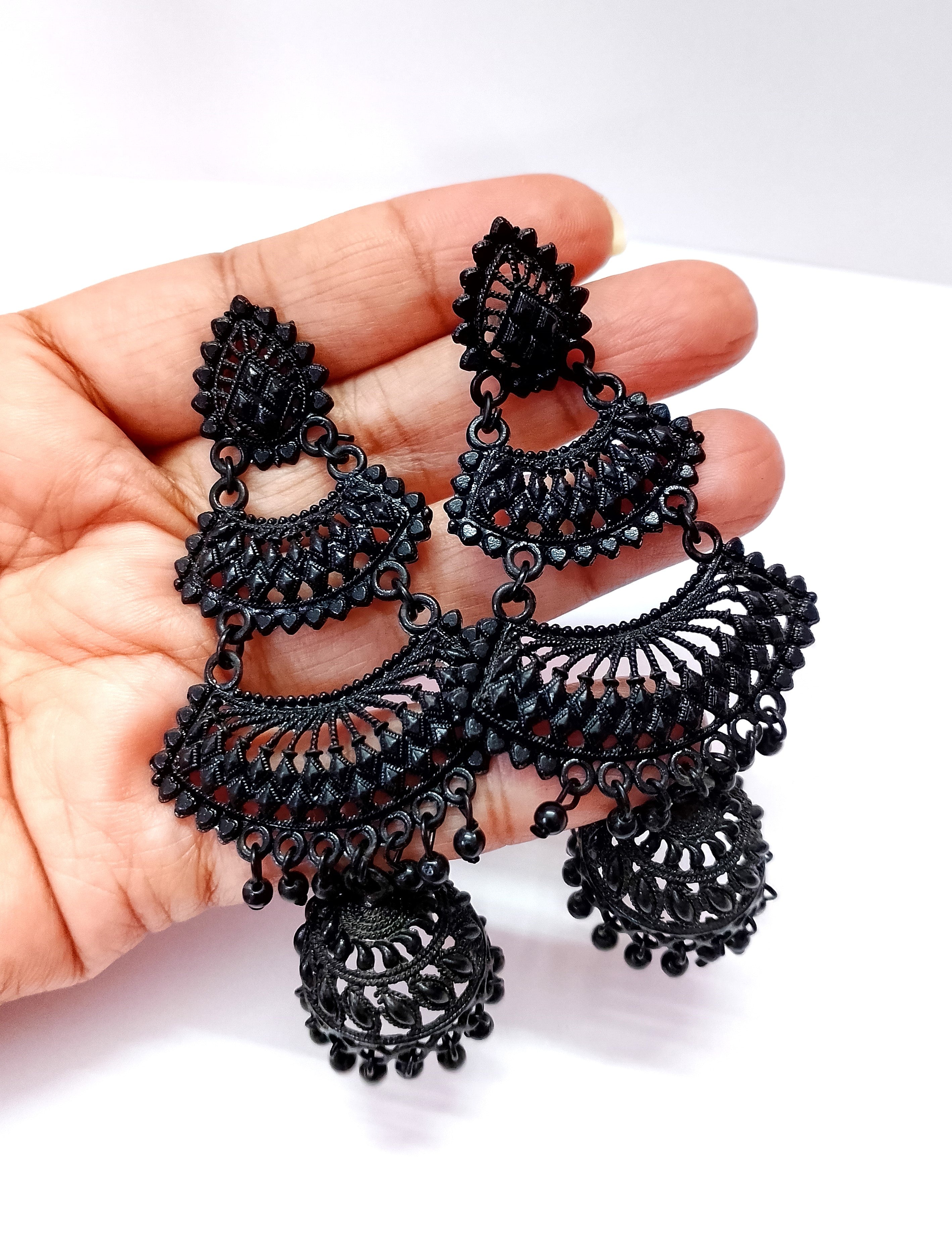 Black Chand Bali Earrings – Traditional Jhumka for Women