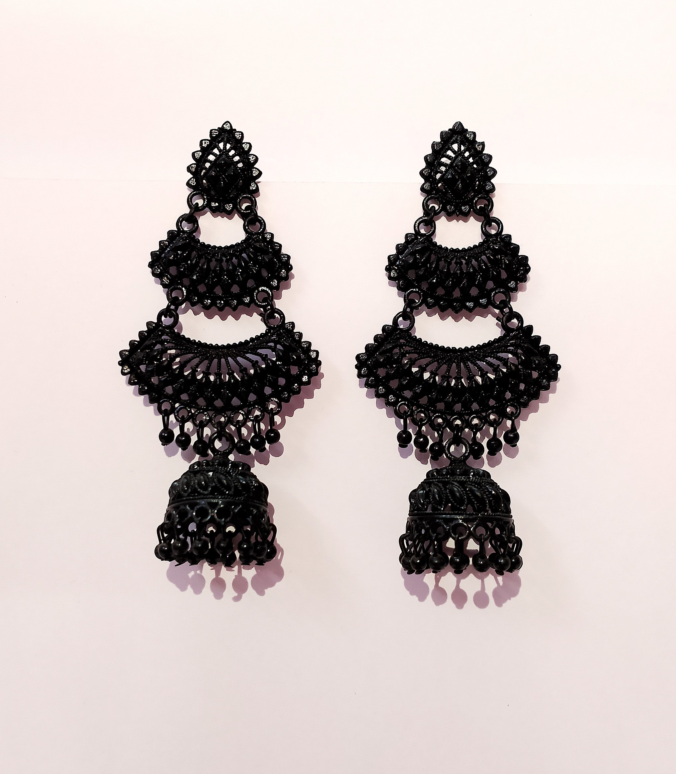 Black Chand Bali Earrings – Traditional Jhumka for Women