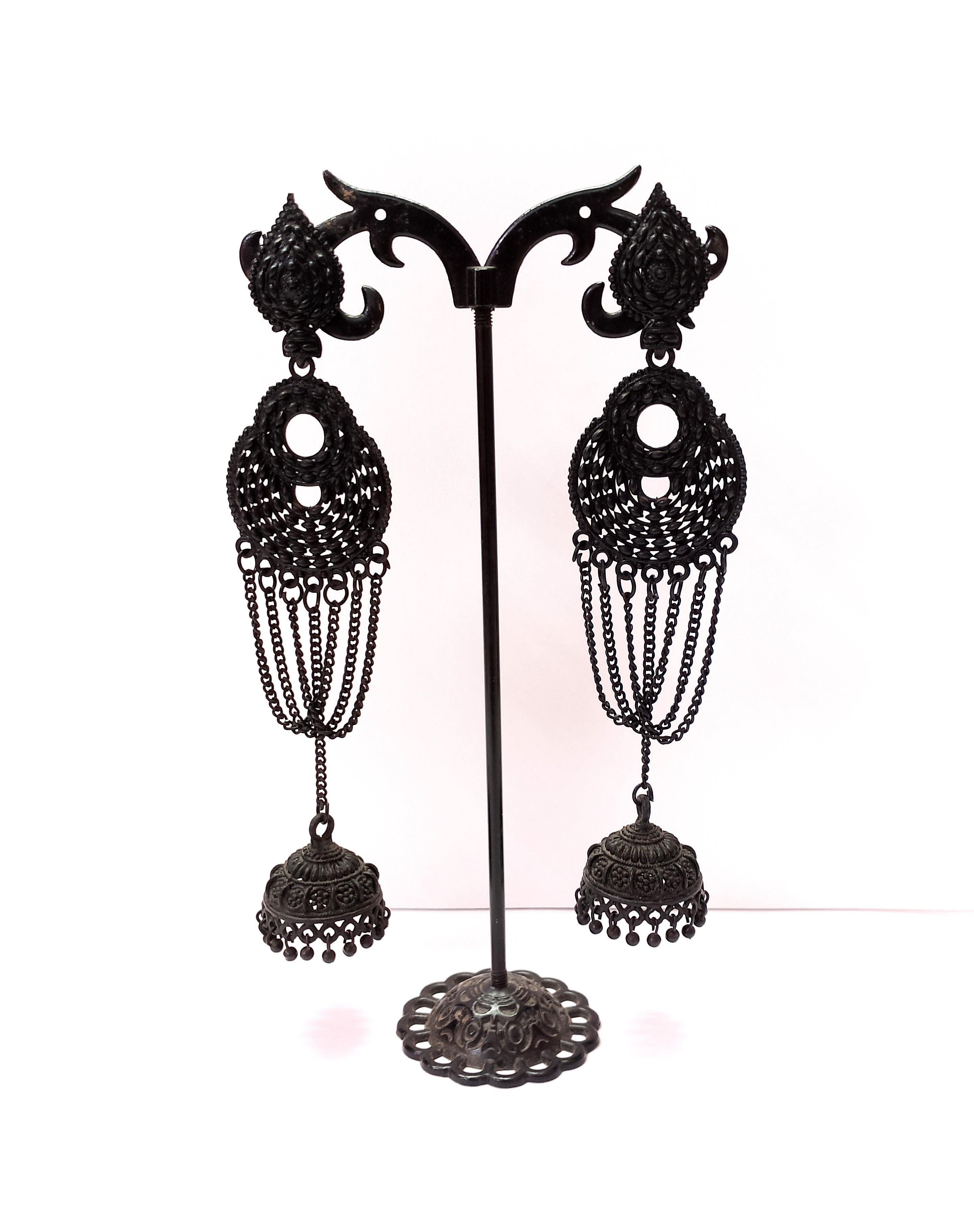 Long Black Chain Jhumka Earrings – Trendy Danglers for Women