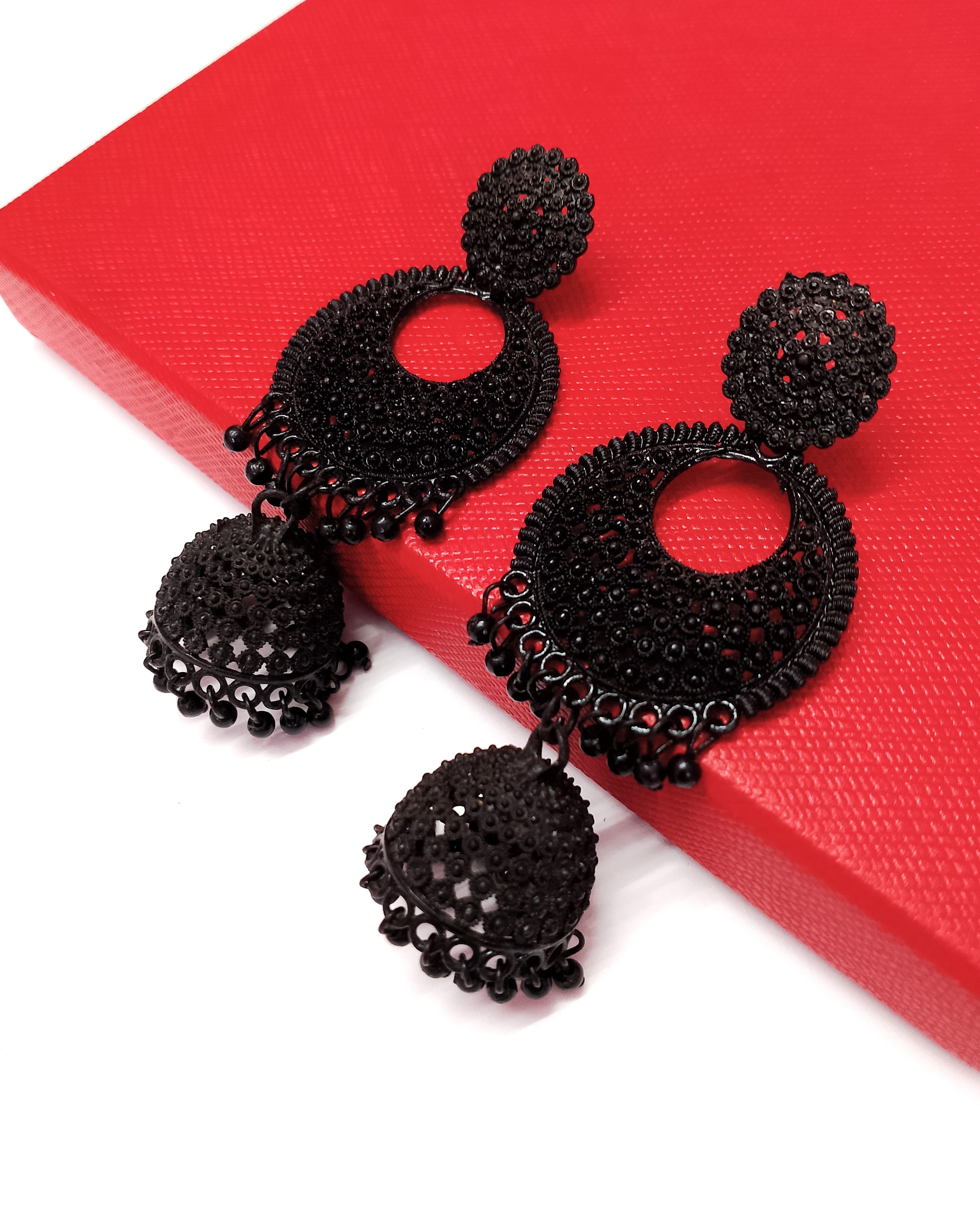 Black Jhumka Earrings for Women – Traditional Stud Danglers