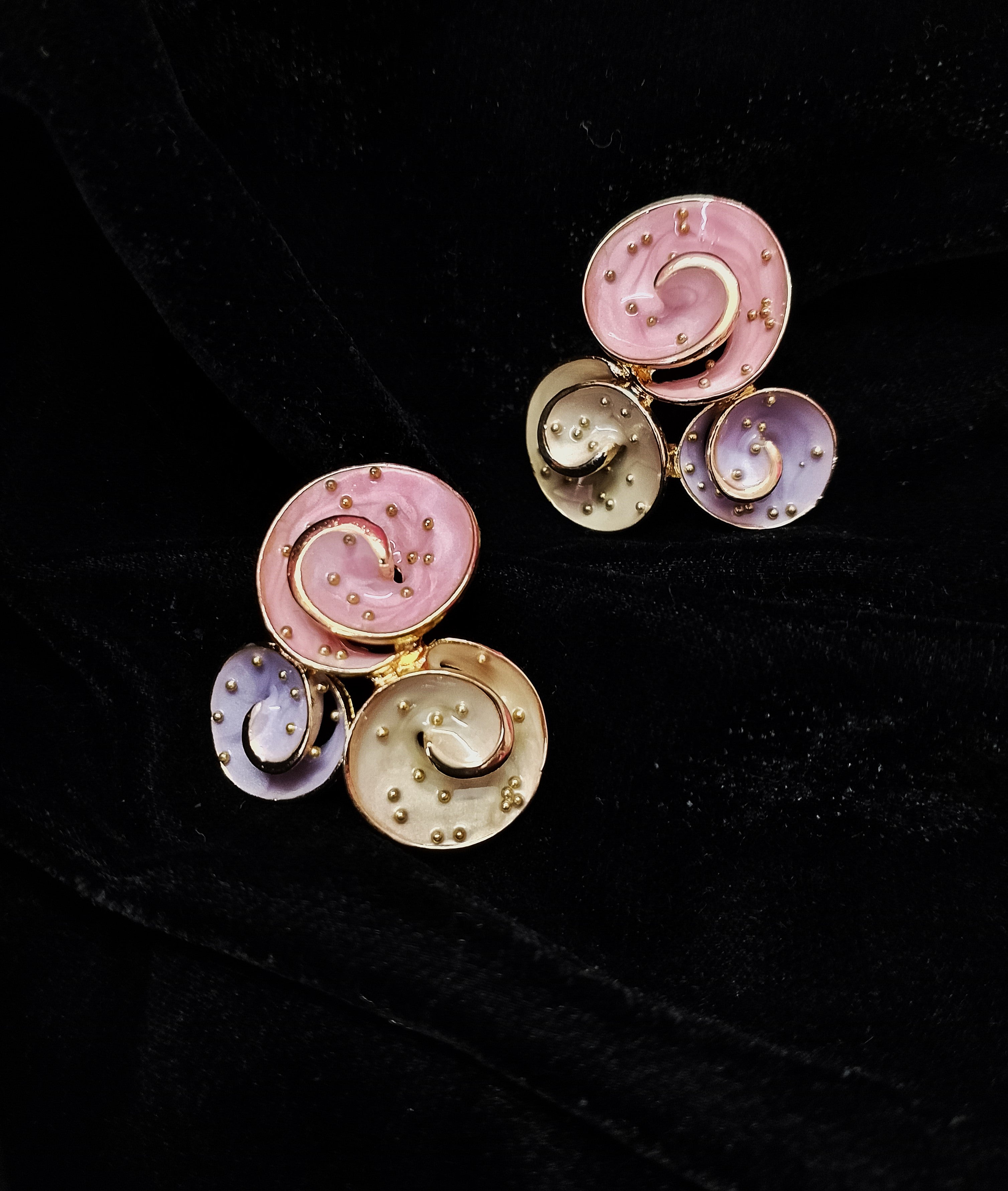 Pastel Swirl Stud Earrings for Women – Pink, Purple & Gold Enamel Earrings