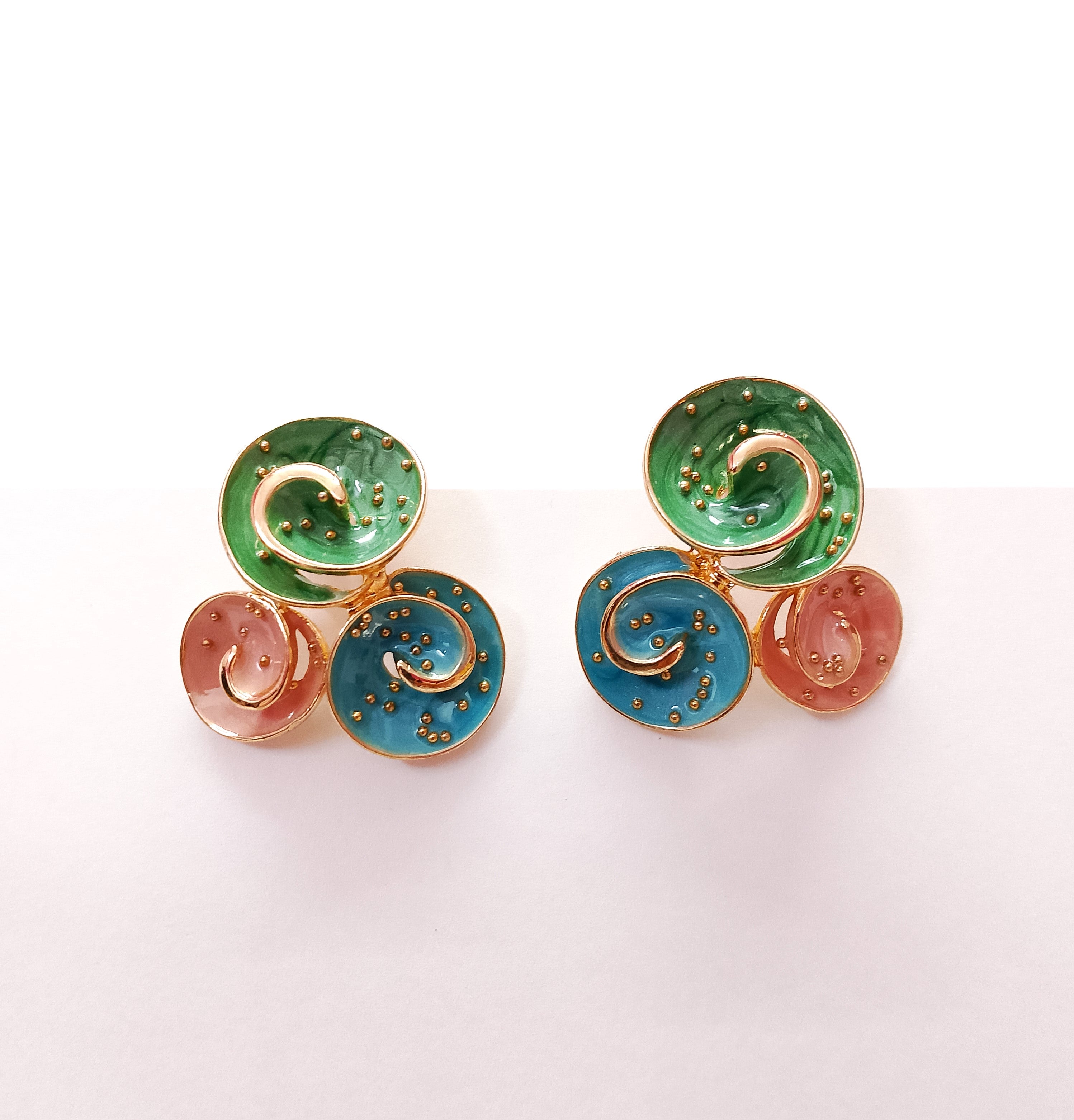 Colorful Swirl Stud Earrings for Women – Trendy Green, Blue & Pink Enamel Jewelry