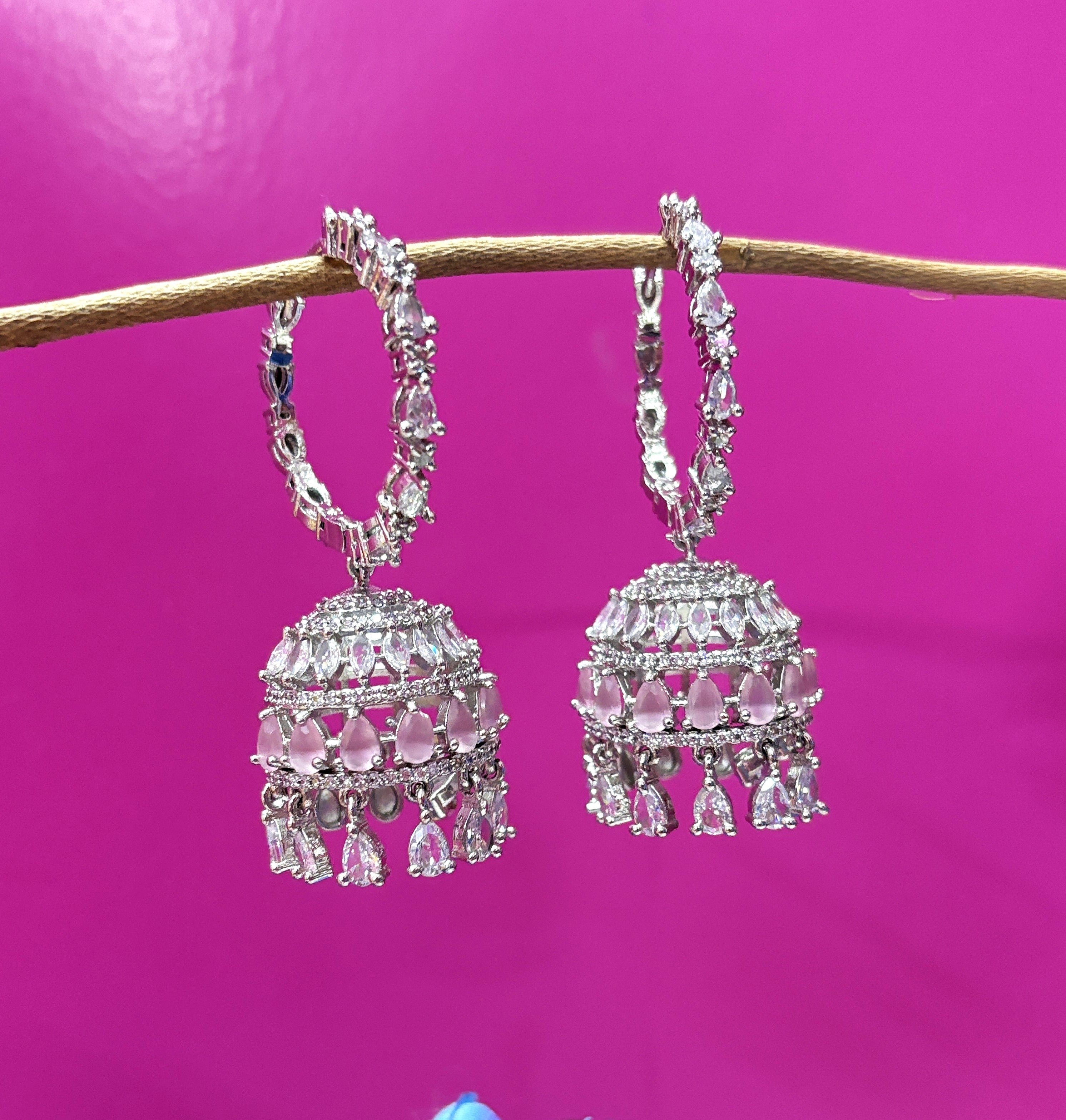 Blush Radiance Silver-Plated PINK Jhumkas