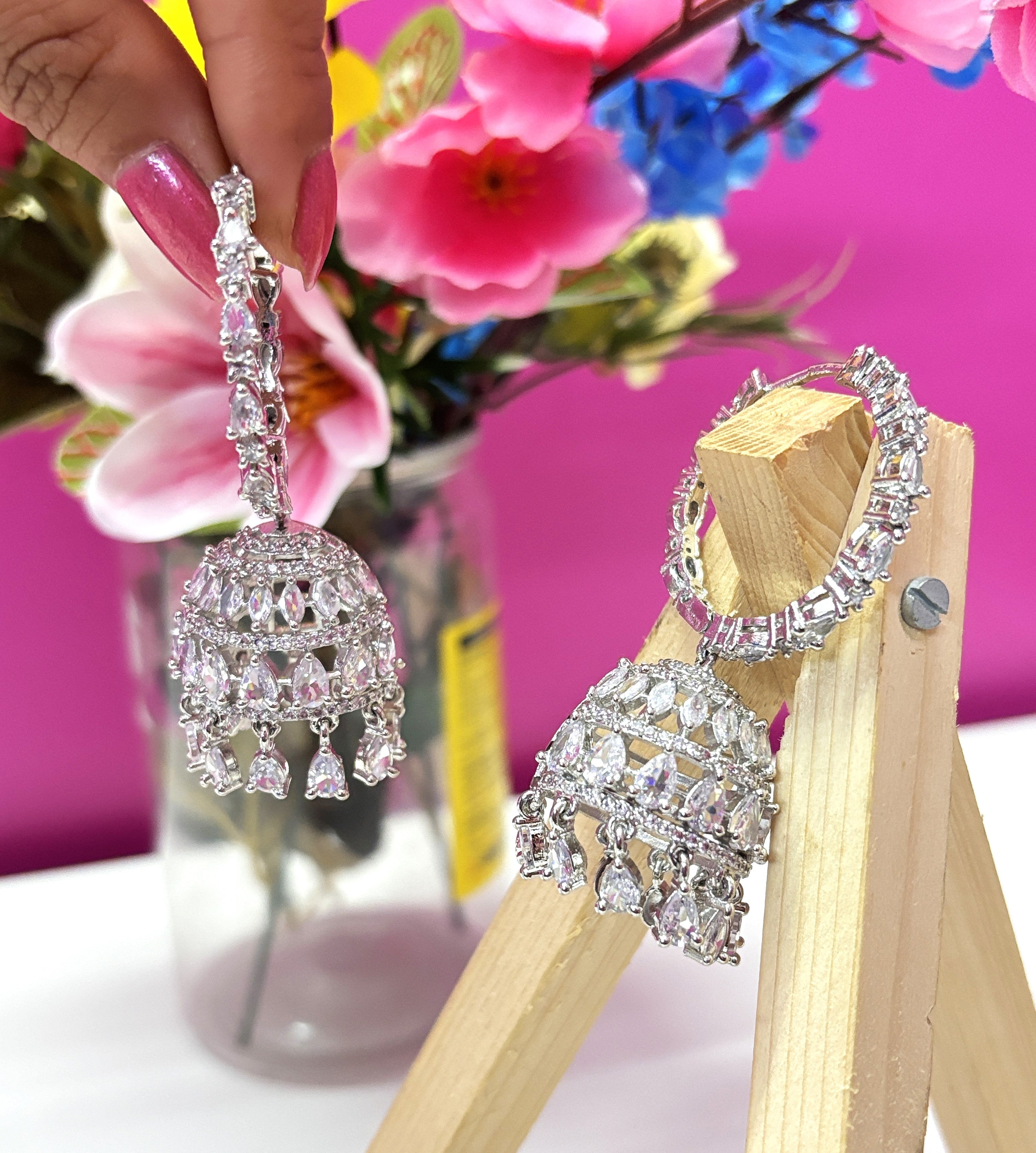 Silver-Plated Jhumka Hoop Earrings – Sparkling Party Wear