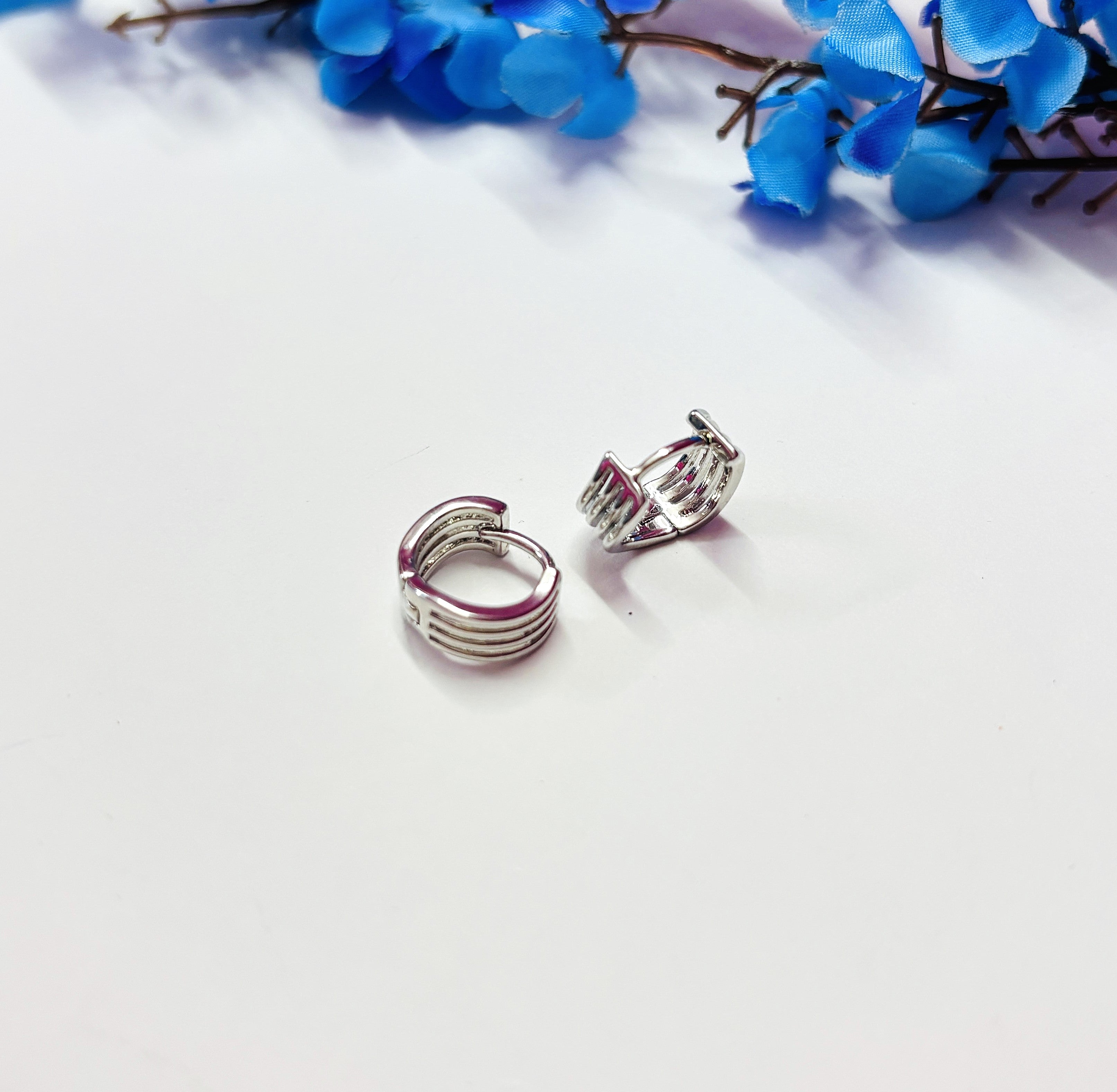 Silver Hoop & Stud Earrings Set – 3 Pairs for Women & Girls