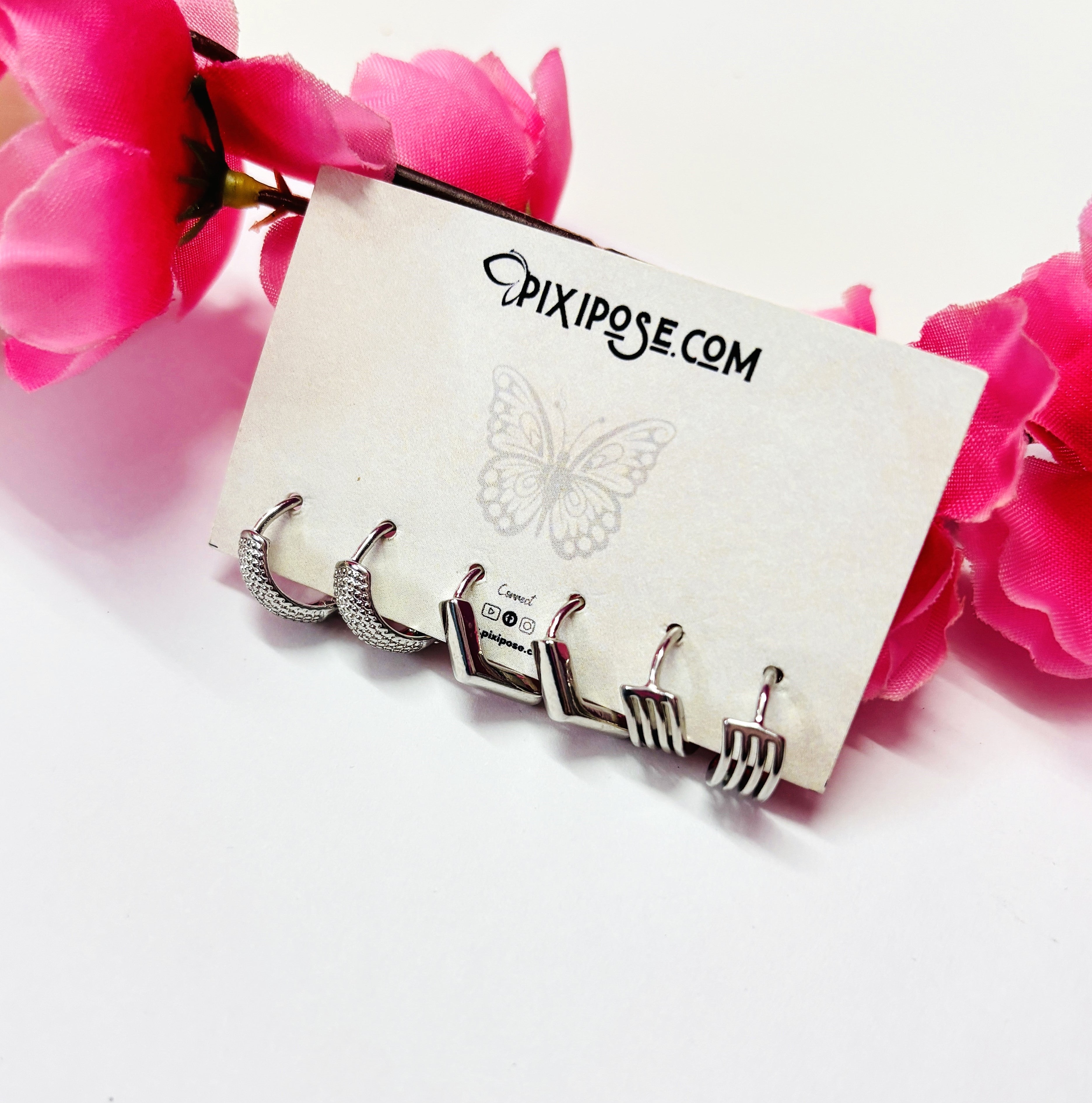 Silver Hoop & Stud Earrings Set – 3 Pairs for Women & Girls