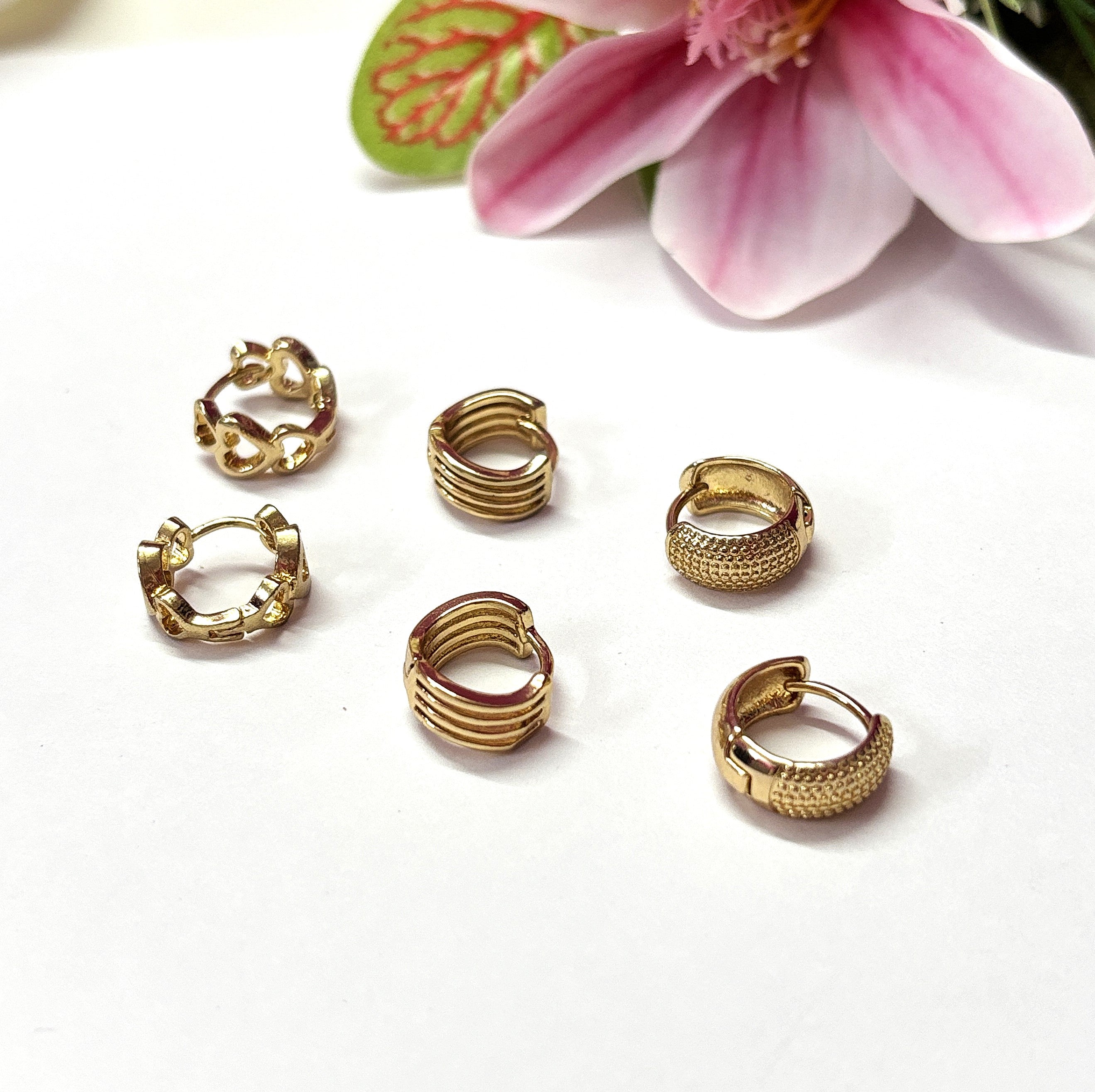 Gold Hoop & Heart Stud Earrings Set – 5 Pairs for Women