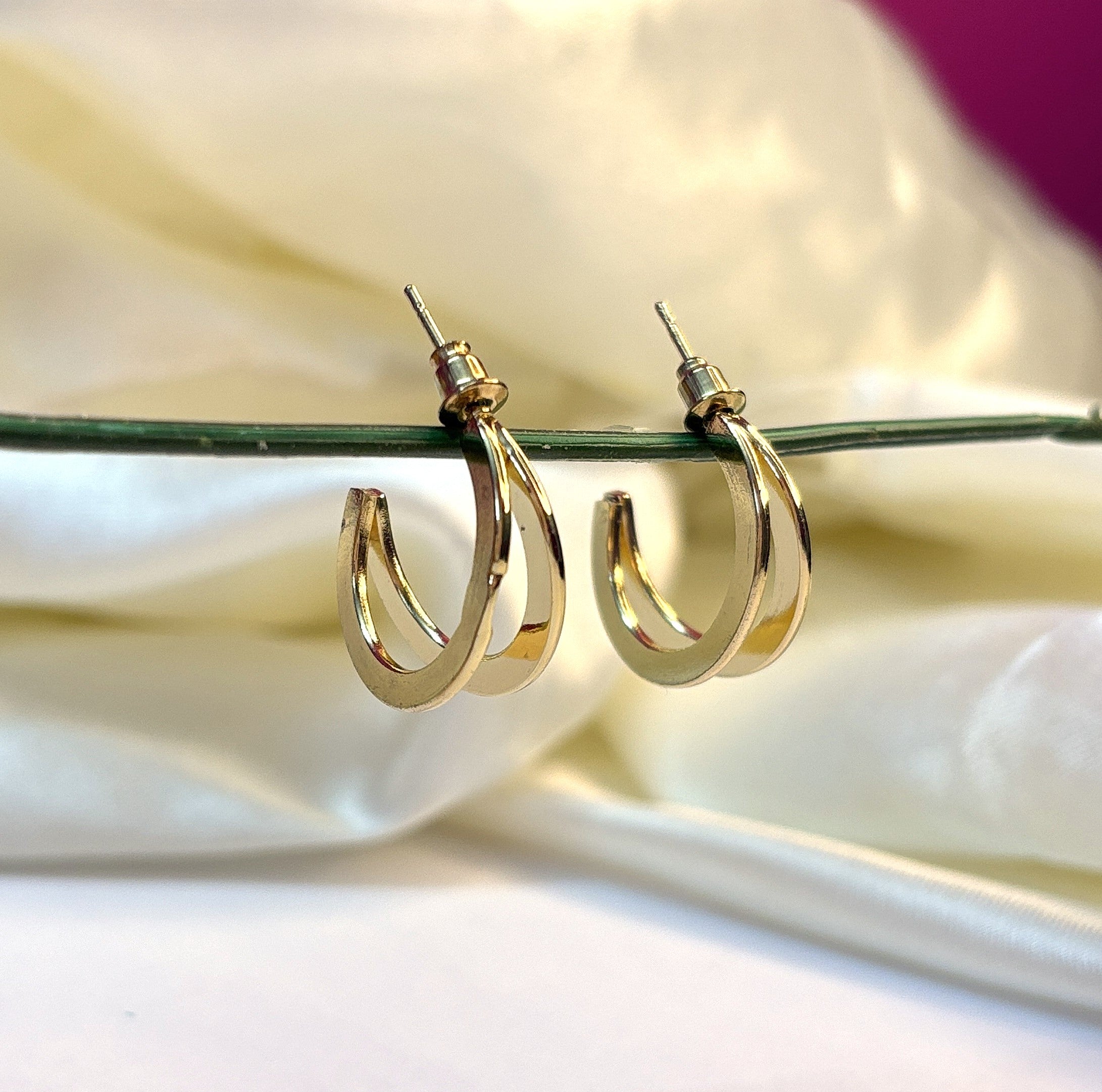 Double Hoop Gold Stud Earrings – Sleek Daily Wear for Women