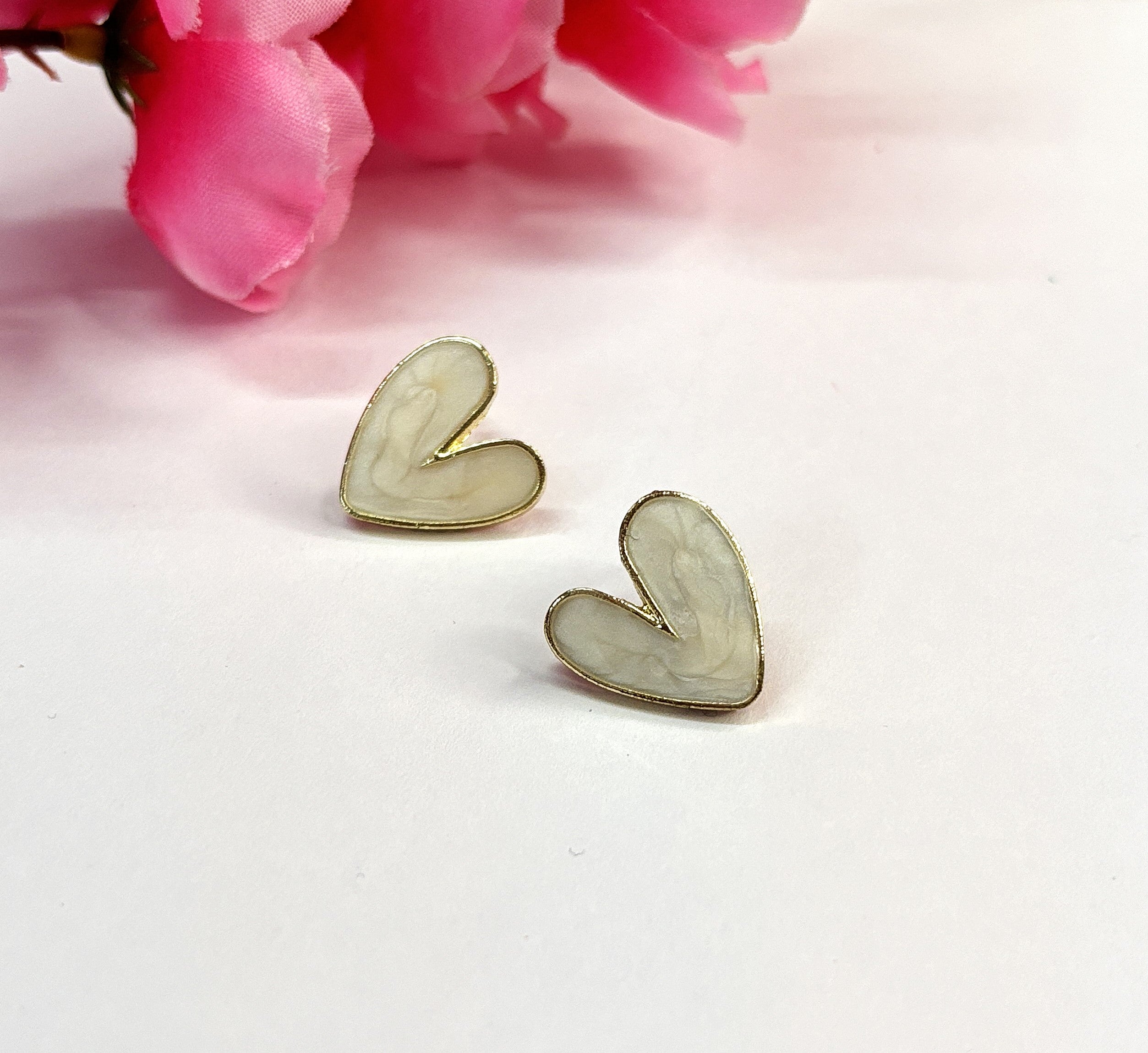 White Colour Heart Shape Studs Earrings
